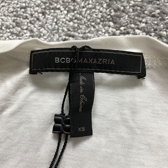 BCBGMAXAZRIA Shirt Womens XS White Blue Black STriped Cold Shoulder Deep V Neck - Picture 3 of 9